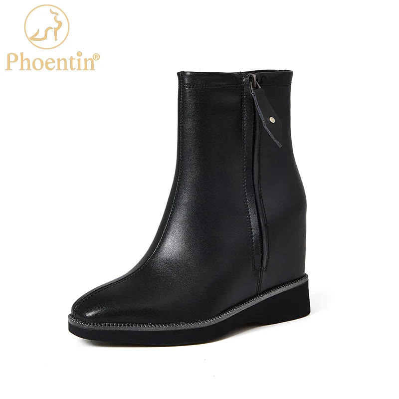 

Phoentin Beige Woman Leather Boots Wedges Heel Hight Increasing Inside Elegant Ladies Boots Zip Closure Shoes 2022 New FT1796