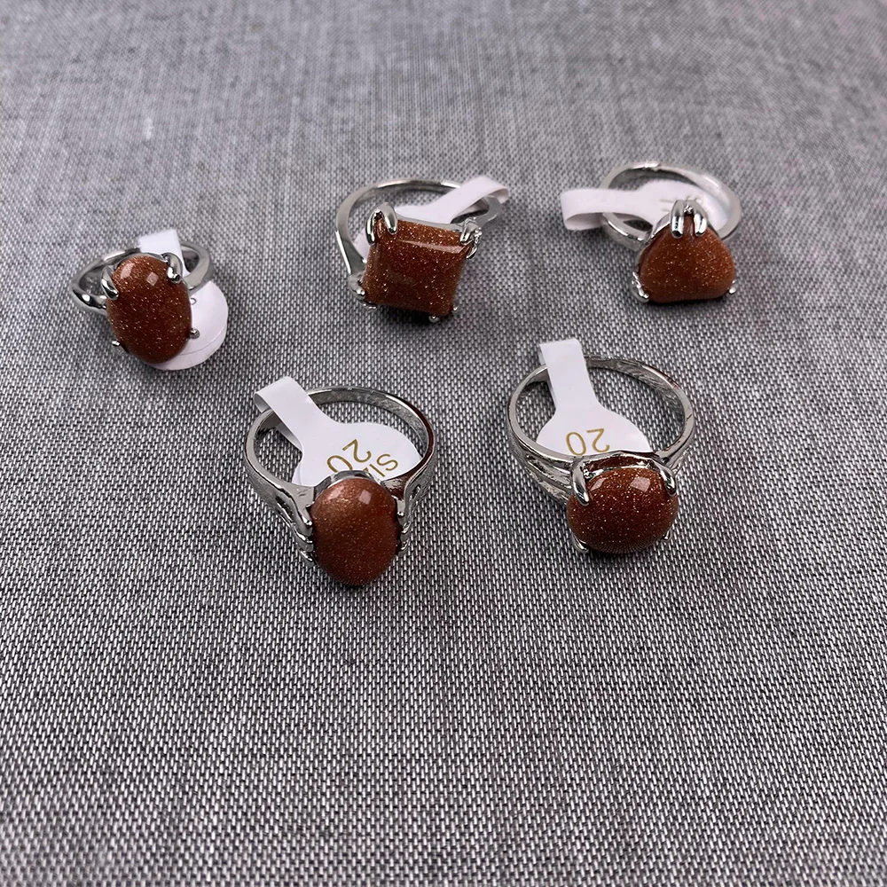 

20Pcs Mixed Multi-Shape Ring Natural Gold Sand Stone Temperament Ring for Women's Lady Ms Men Glamorous Jewelry Gifts