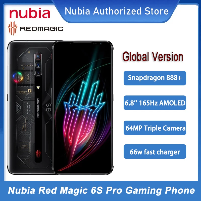 

Бесплатная доставка службой DHL, игровой смартфон глобальная версия Nubia Red Magic 6S Pro, Snapdragon 888 + мобильный телефон 6,8 дюйма, 165 Гц AMOLED