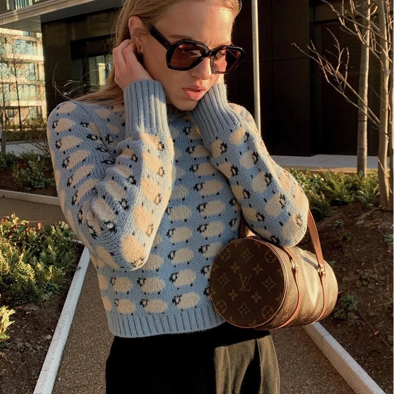 

Snican Crew Neck Cute Cow Print Knit Sweater za 2020 Women Jumper Mujer Pull Femme Hiver Vintage Winter Female Tops Ladies Pulls