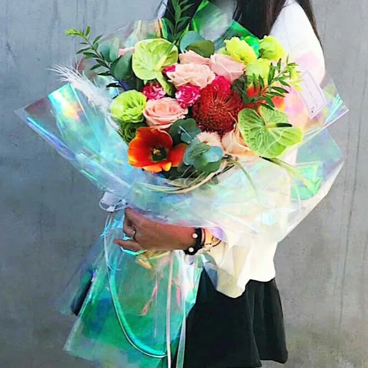 Прямая упаковка букета материал новая оберточная бумага для цветов радужная