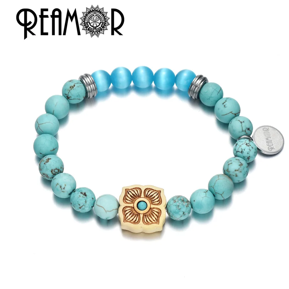 YSBK001 c REAMOR натуральная бирюза этнический браслет из деревянных бусин homme Модные Браслеты Мужчины/Женщины браслет ювелирные изделия подарок - Окраска металла: YSBK001 c