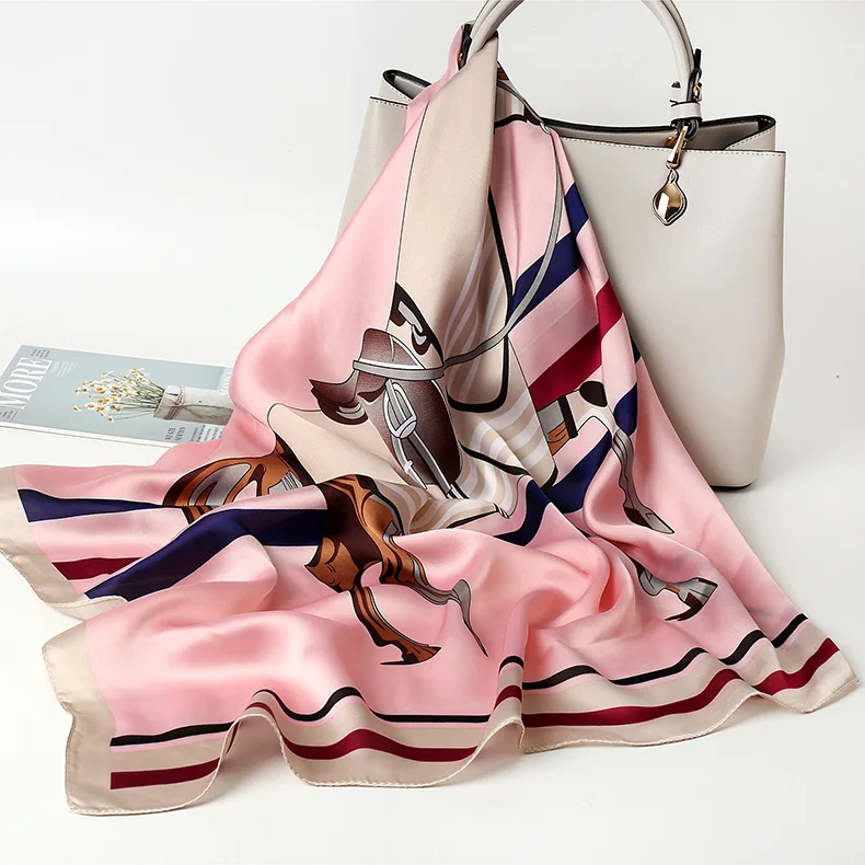 

Korean Small Silk Scarf Female Silk Big Square Scarf Tied Bag Literary Retro Decoration Spring and Autumn Scarf