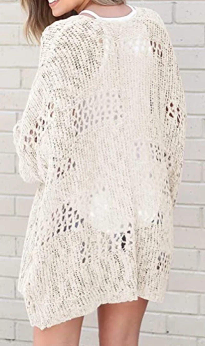 

2021 Solid Hollow Out Knitted Cardigan Women Spring Fall Long Sweaters Casual Streetwear Oversized Kimono Thin Sweater Cardigans