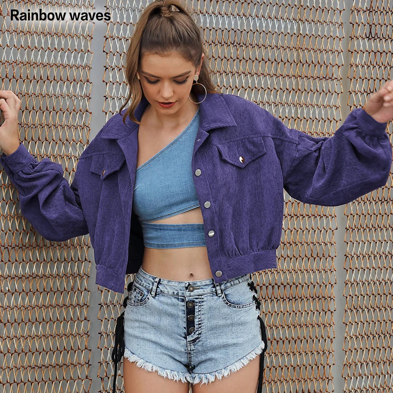 

Rainbowwaves Fashion Women Retro Cardigan Jacket Long Sleeves Elegant Solid Color New Loose Casual Short Coat