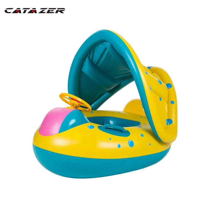 

Kids Swimming Rings Inflatable Baby Infant Seat Float Boat Safe Adjustable Sunshade Infant Swim Pool Toys for Children Toddler