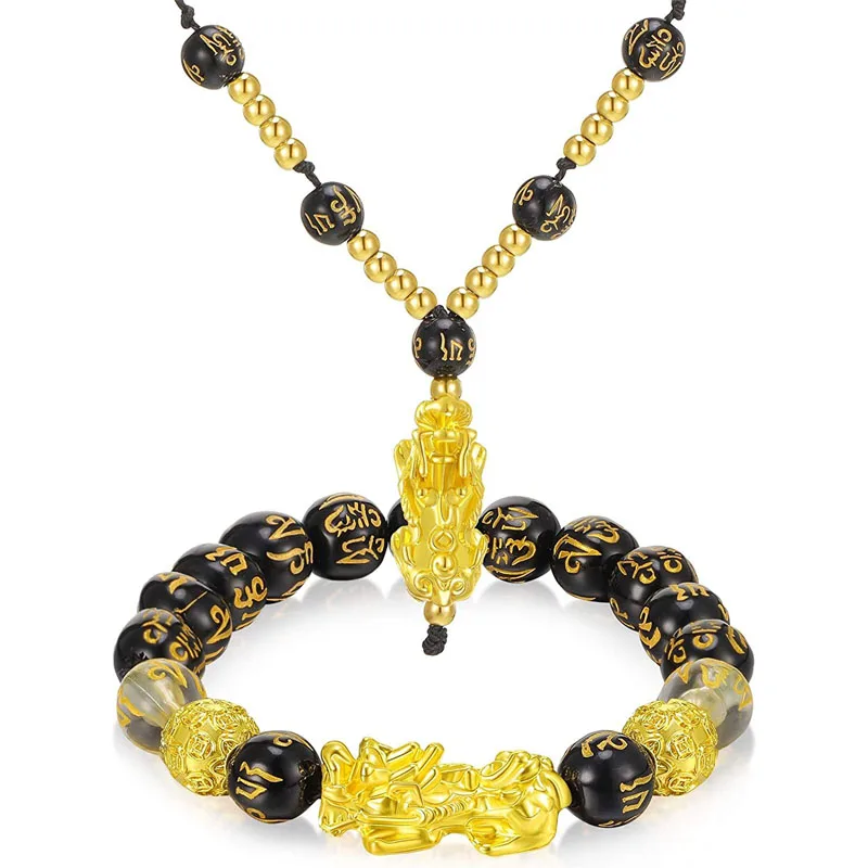 

50 Pcs Feng Shui Black Resin Round Loose Beads 5 Pcs Pi Xiu Lucky Metal Charms for Fortune Bracelet Jewelry Making