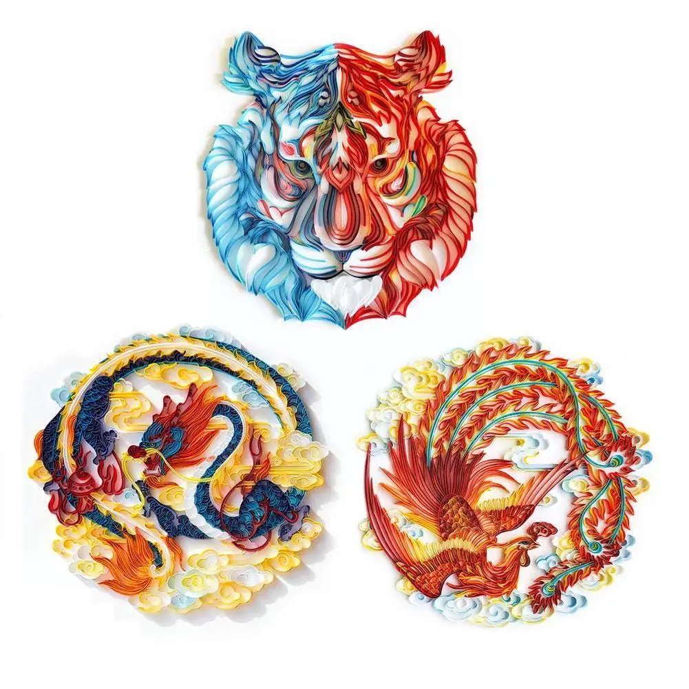 Diy дракон феникс Тигр лошадь волк КИТ катышки 3d Ручная работа бумажный комплект