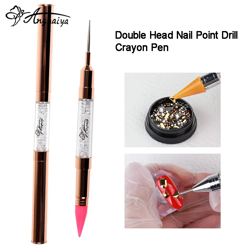 ANGNYA двухсторонний инструмент для розовое золото Nail Art Pen расставить Стразы с