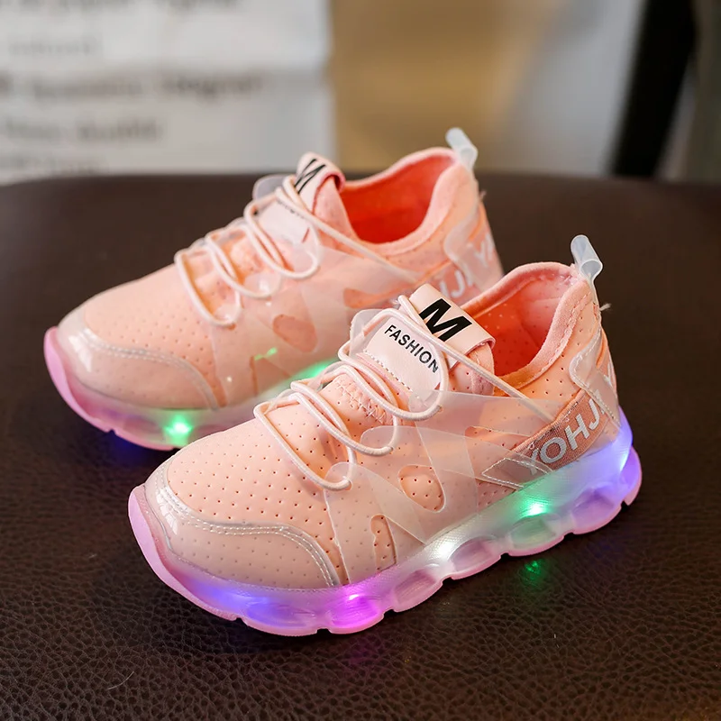 

Size 21-30 Kids Shoes with Light Infantil Boys Girls Sport Shoes Children Glowing Sneakers Elastic Breathable Mesh Casual Shoes
