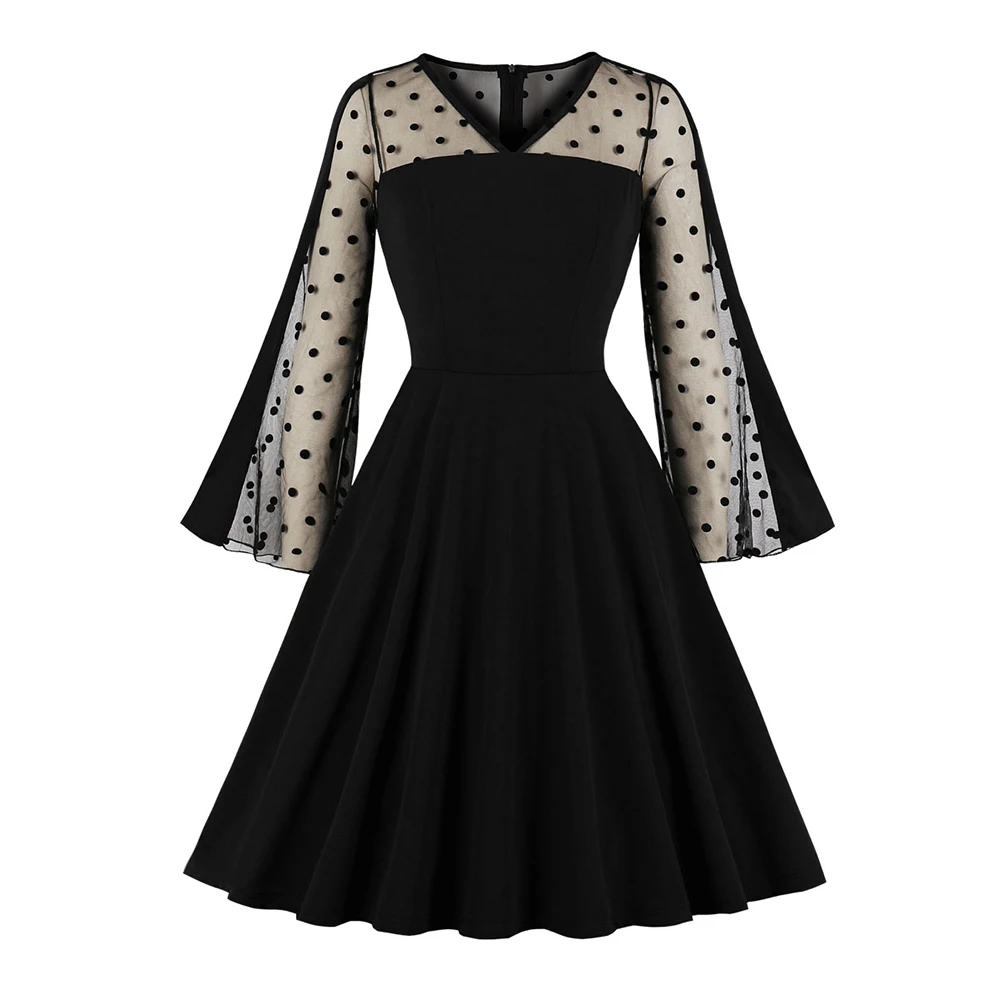 Bikitique темперамент пятна кружева с расклешенными рукавами спинки тонкий большой