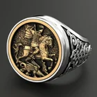Кольцо мужское в стиле ретро, креативное модное роскошное портретное кольцо монаха, святой Джордж, для верховой езды