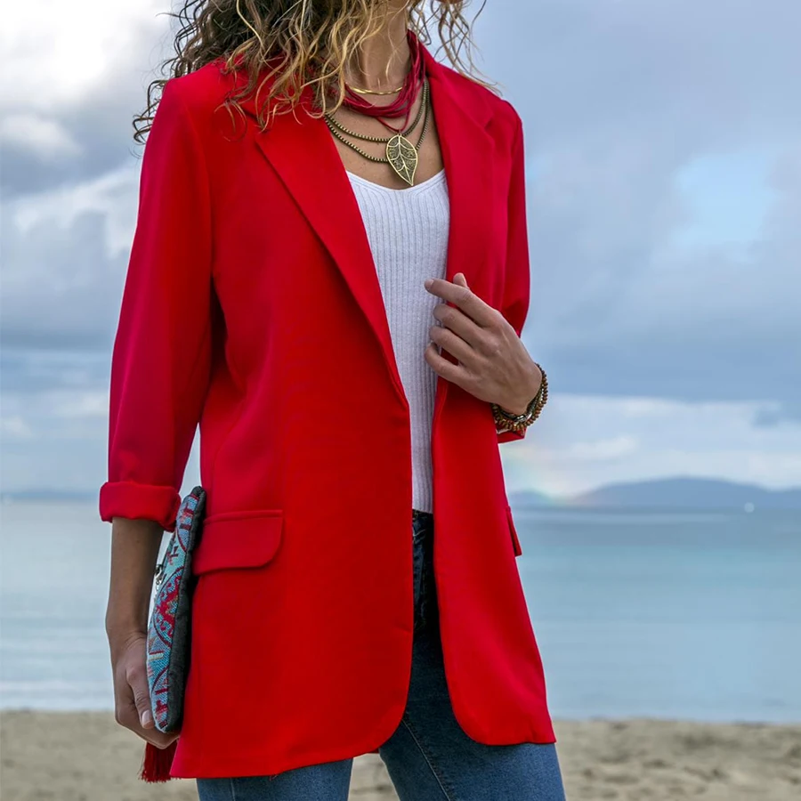 

Простой повседневный Блейзер DICLOUD, женское облегающее однотонное пальто с длинным рукавом и карманами, женские модные новые блейзеры 2019 для...