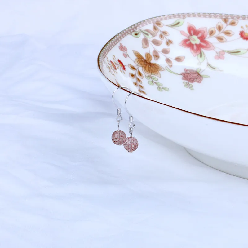 Женские Висячие серьги из чистого серебра 925 пробы натуральный кварц с клубникой