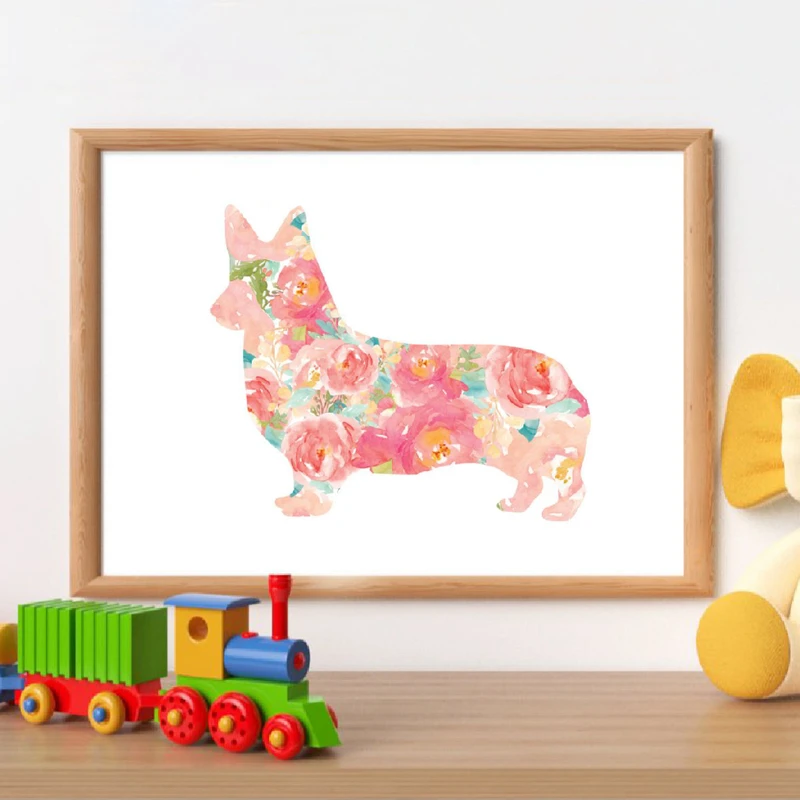 Портрет животного корги цветочный Фотофон Декор Художественная печать холст