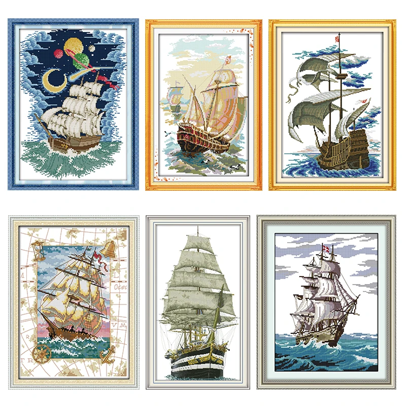 

Embroidery Needlework Cross-Stitch Kit Stamped Printed Sailing Ship Patterns 11CT 14CT Painting Counted Patterns Craft Decor Set