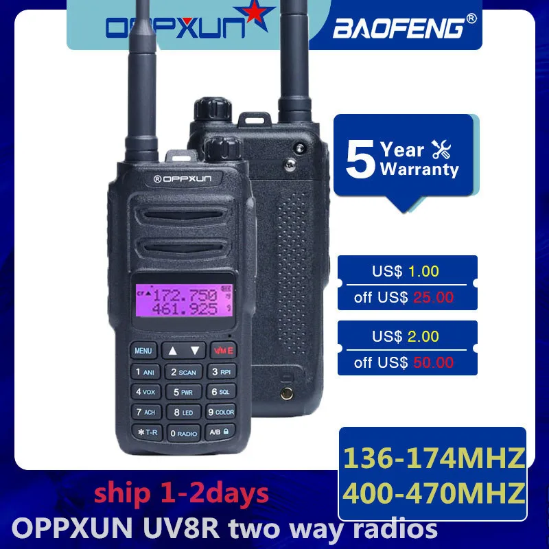 

OPPXUN UV-8R Pro walkie-talkie 5W high-power portable ham HF FM transceiver upgraded version walkie-talkie CB three-band radio