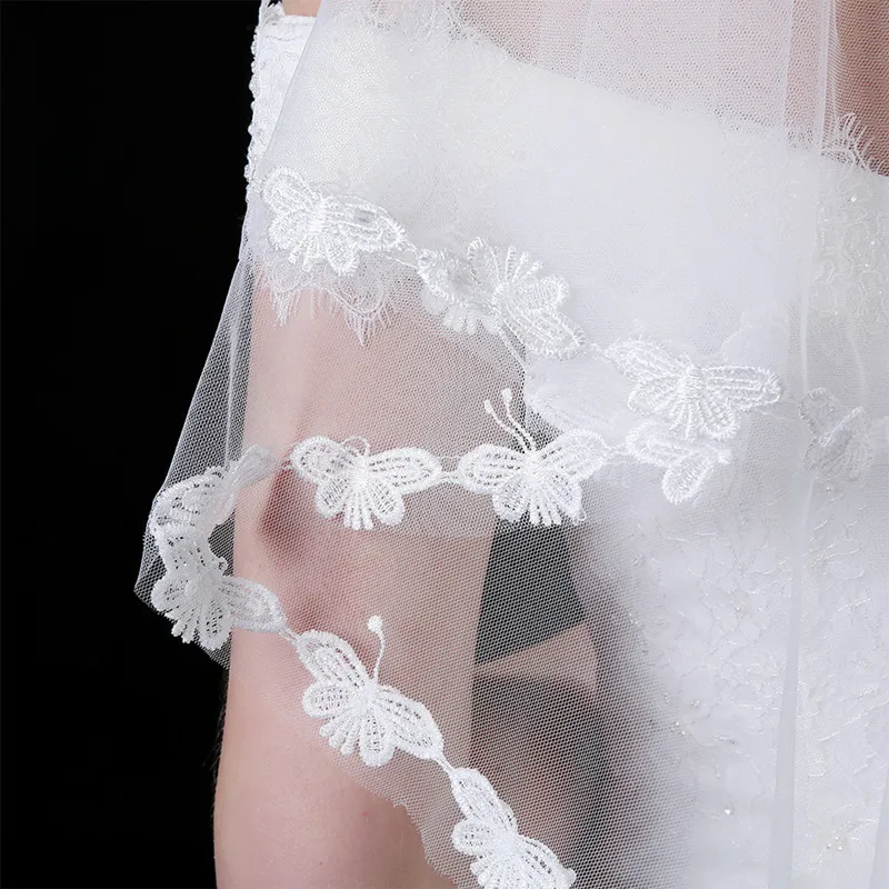 

Korean Simple White Short Paragraph Mori Butterfly Water-Soluble Lace Wedding Bridal Veil Studio 1.5CM Single Layer Soft Yarn
