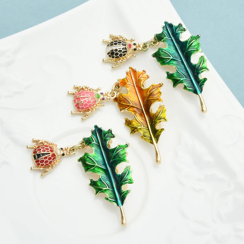 

Wuli&baby Enamel Leaf Beetle Brooches Women Unisex 3-color Insect Party Casual Brooch Pins Gifts
