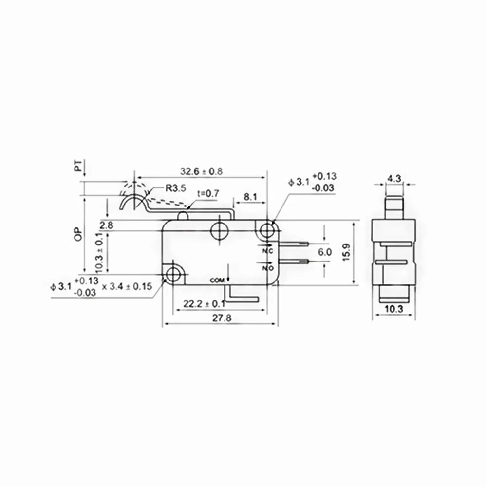 

5pcs v-154-1C25 Micro Switch R Hooked Lever Arm Limit 1NO1NC SPDT 15A/250V