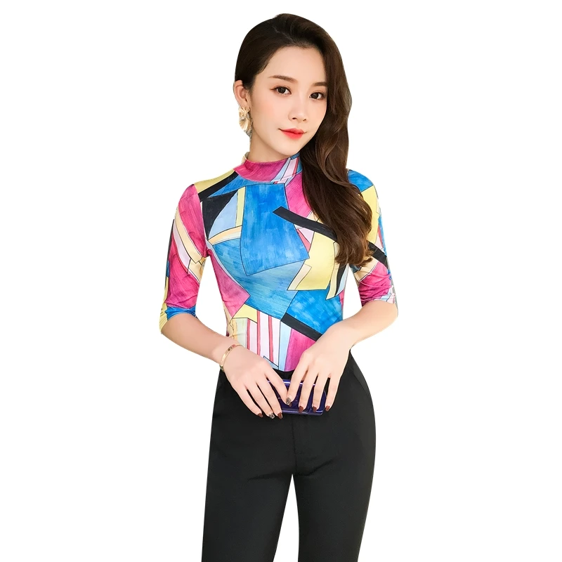 

Latin Dance Top Women Rumba Cha Cha Samba Tango Salsa Dancing Practice Clothes Snake Print Mid-Sleeve Shirts Show Wear DN5633
