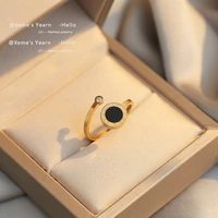 2021 new classic black disc roman numeral stainless steel open rings gothic girls fashion jewelry party luxury rings for woman