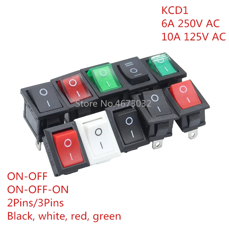 10 шт. KCD1 2PIin 3Pin автомобильный кулисный переключатель 6A/10A 250 В/125 В переменного тока красный желтый зеленый синий черный кнопка Лучшая цена KCD1