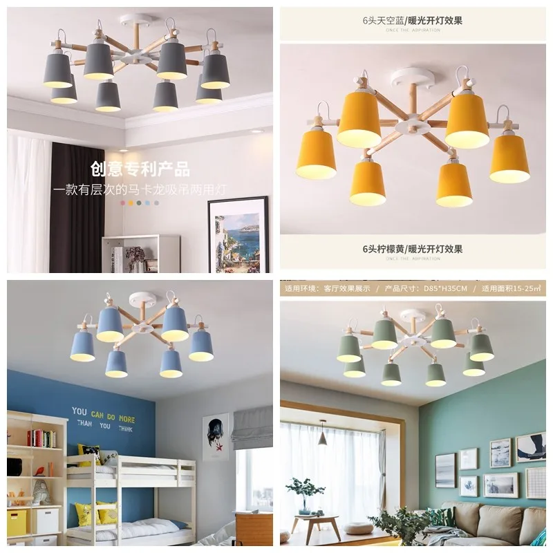 Минималистичная металлическая и деревянная люстра E27 в скандинавском стиле