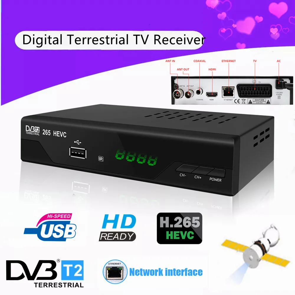 Digital Terrestrial TV Receiver DVB T2 Fully HD 1080P H.265 Tuner Receptor DVB-T Built-in RJ45 Lan Fast Shipping 2/3Day | Электроника
