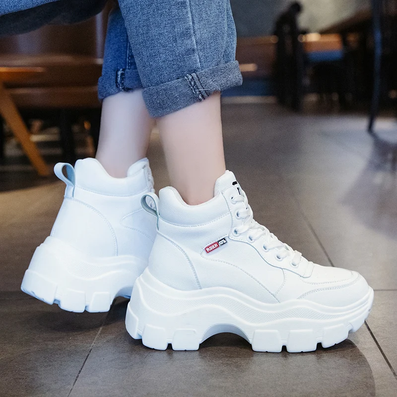 Женские кроссовки на платформе Белые Повседневные с высоким берцем