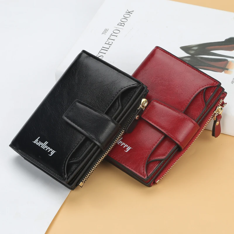 Женский кожаный кошелек на молнии маленький и тонкий с карманом для монет