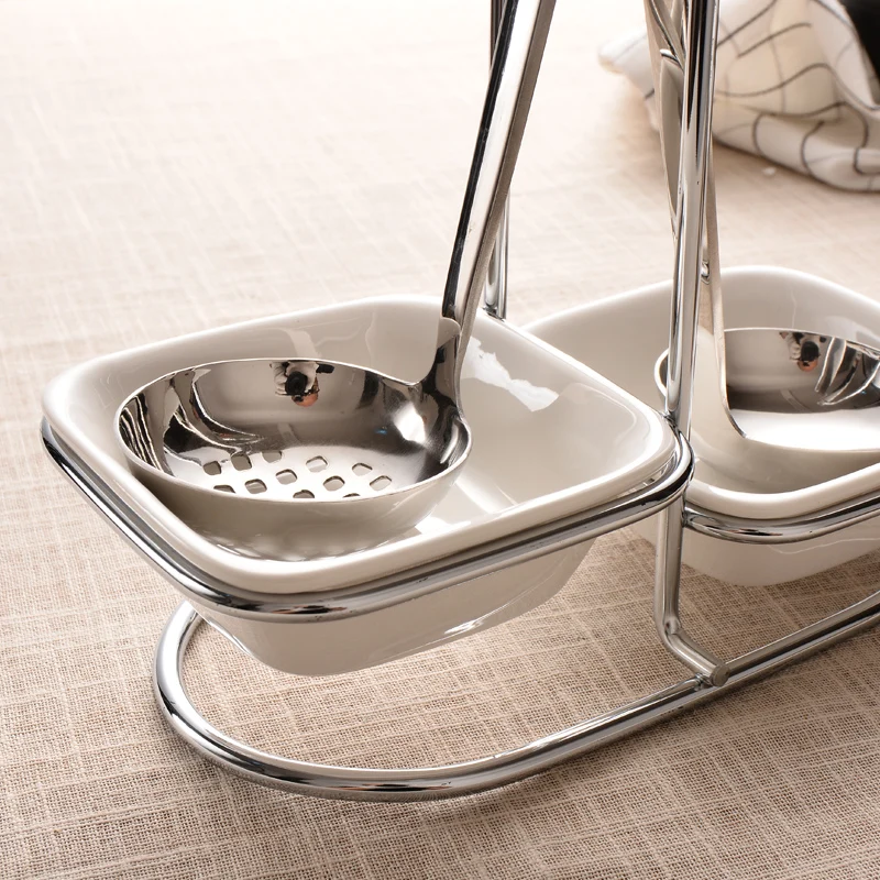 Новая двойная суповая ложка из нержавеющей стали с металлической стойкой