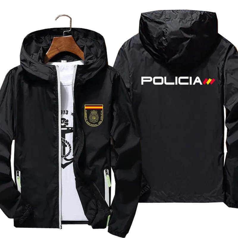 

Mens Espana Policia Spain National Police Upr Anti Riot Geo Goes Street Thin Reflective Windbreaker Skin Zipper Jacket Coat 7XL