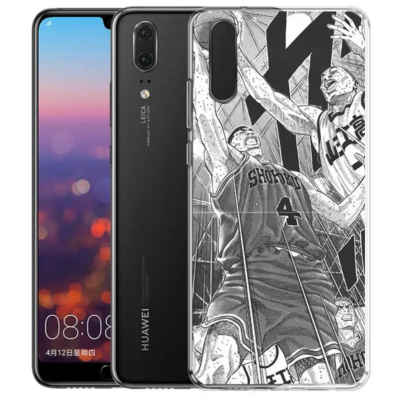 

Black White Slam Dunker Hand Drawn Cartoon Phone Case Transparent Phone Case For Huawei P30lite P30Pro P40lite P20Pro P30