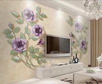 customized large mural wallpaper 3d three dimensional purple rose flower tv background wall wall covering