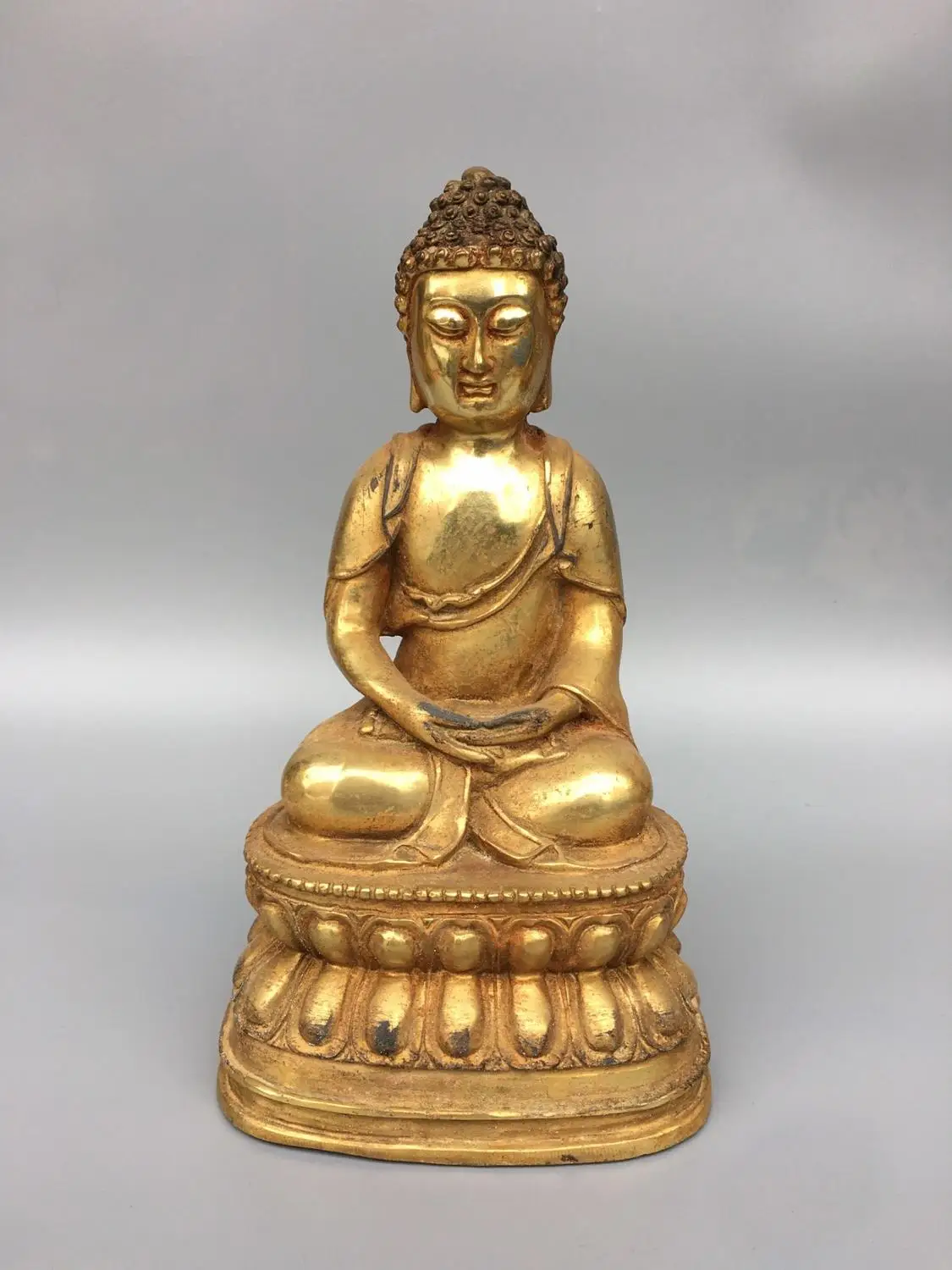 

Home Decor 9" Tibet Buddhism Temple Old Bronze Gilt Shakyamuni Buddha Statue Buddha Amitabha statue