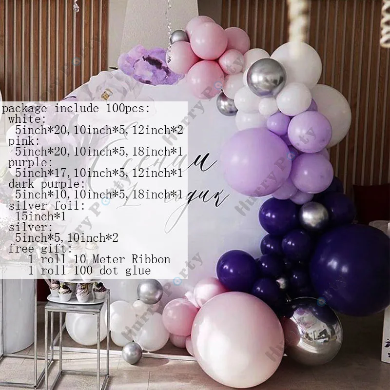 100 шт День рождения украшение фон для фотосессий воздушный шар металлик серебро
