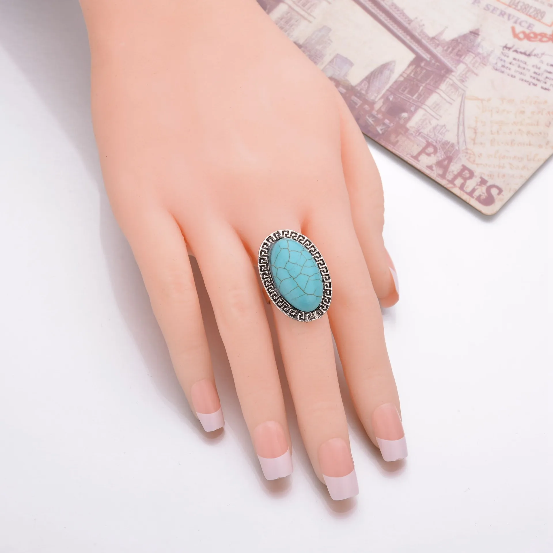 2020 NEW vintage ethnic Big geometric statement ring Bohemia Blue stone punk charm Ring Women party jewelry | Украшения и