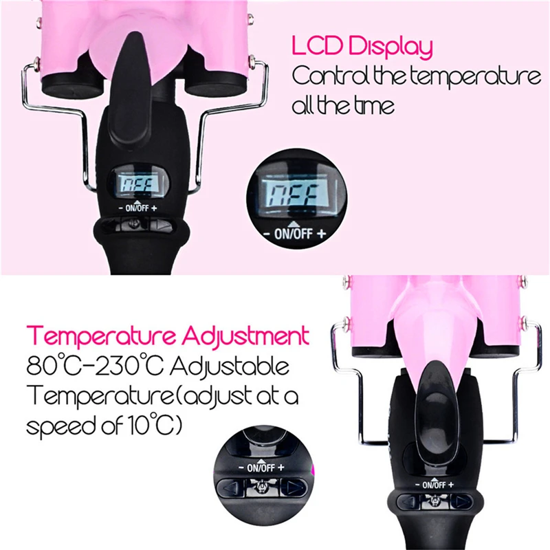 Плойка для завивки волос с ЖК дисплеем 3 размера 22 25 32 мм керамическая тройная