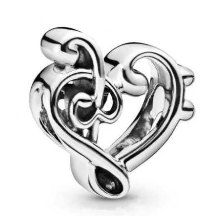 

Genuine 925 Sterling Silver Bead Charm Heart Treble Clef Charm Fit pandora Bracelets & Necklace Women Diy Jewelry