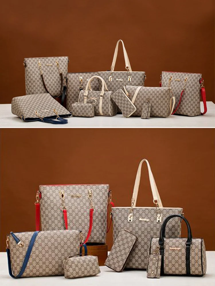Autumn New Fashion Women's Bag 6 Piece Set Plaid Bag Lady Slung Hand Bag Shoulder Messenger Composite Bag