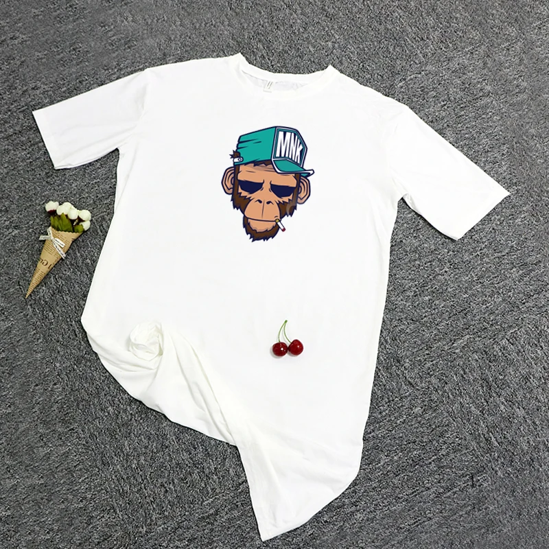 

Plus Size Dresses Cartoon Monkey Print Clothes Woman Mini Sundress Black White Tshirt Dress Short Sleeve Loose Women Summer