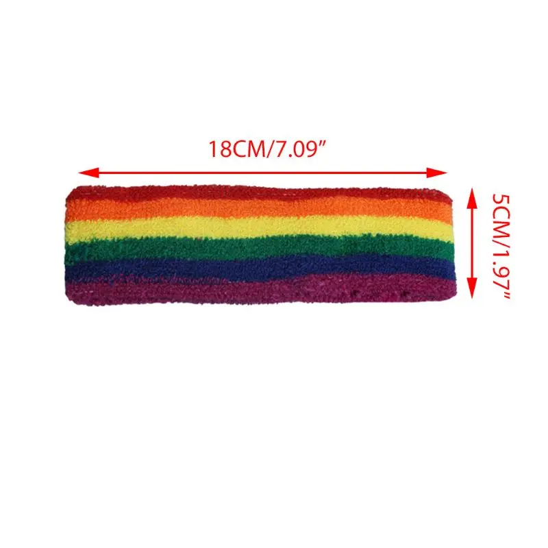 

Unisex Sports Workout Rainbow Striped Headband Wristband Towel Sweatband Breathable Bracers Running Badminton Support Wrap M89F