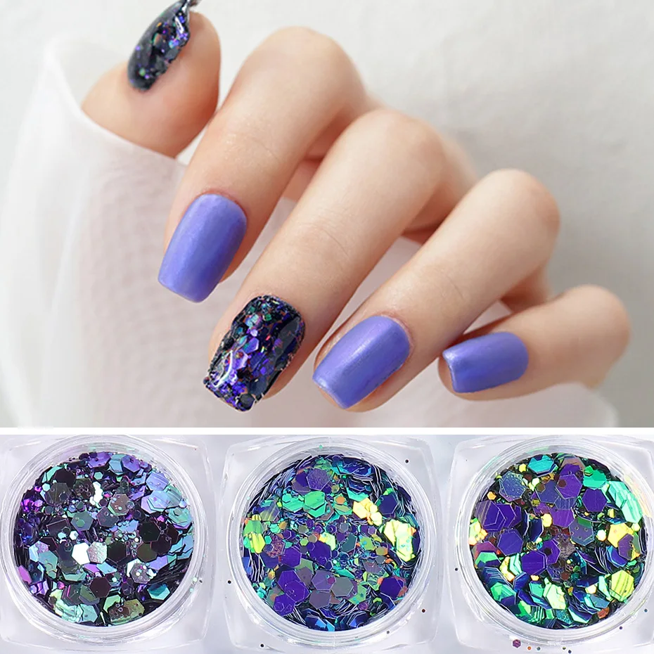 

New Nail Art Sequins, Laser Irregular Hexagonal Chameleon Bottled Nail Sequins Glitter for Nails Nail Sequins Born Pretty Nails