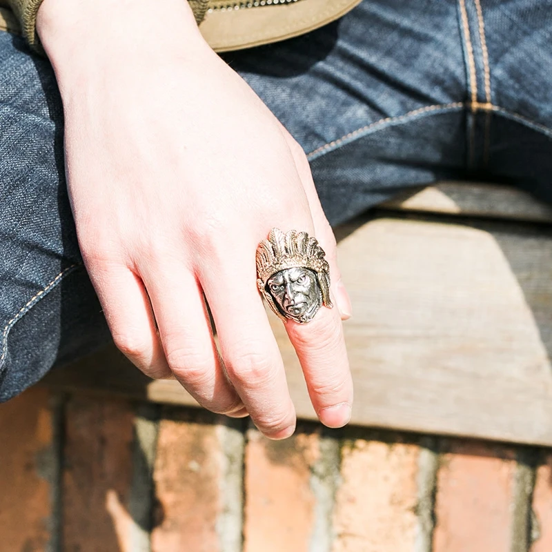 

Cy Indian Chief Ring Men's Retro Ethnic Style Ring 925 Thai Silver Index Finger Ring Hipster