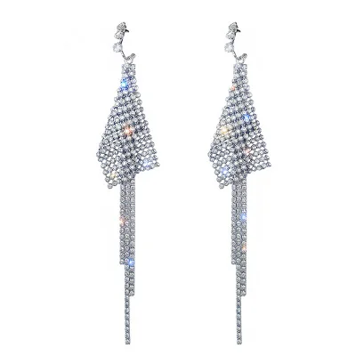 

Fashion Long Tassel Shiny Crystal Drop Earring Personality Rhinestone Dangle Earrings for Young Girl Party Statement Jewelry