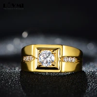 luxury golden men rings gentleman big diamond aaa zircon wedding promise party man ring adjustable open fine jewelry accessories