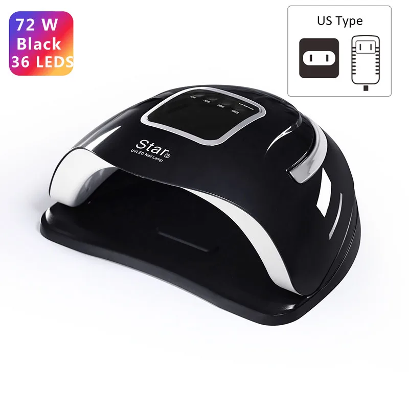 72W Black US 72 Вт УФ-лампа для сушки ногтей 36 светодиодов УФ-лампа для ногтей Dryer10s/30 s/60 s EU/US PLUG лампа для отверждения гель-лака инструмент для сушки ногтей - Цвет: 72W Black US