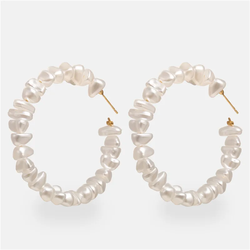 DAIWUJAN 2019 Oversize Irregular Pearl Hoop Earrings For Women Twisted Big Circle ZA Brinco Statement Fashion Jewelry | Украшения и