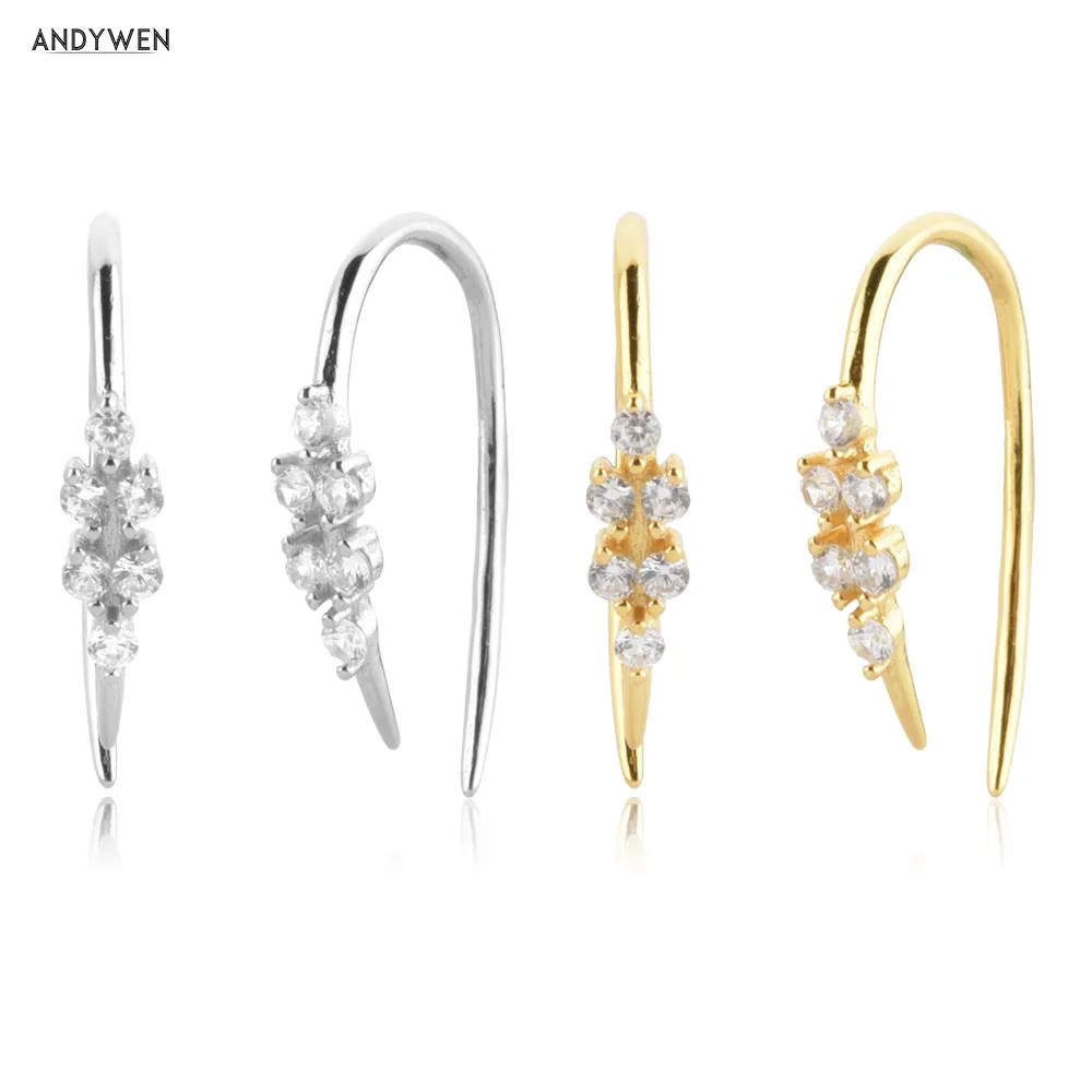 

ANDYWEN 925 Sterling Silver Gold Crystal CZ HuggiesThreader Featured Cuff Earring Women Luxury Crystall Loops Jewelry 2021 Gift